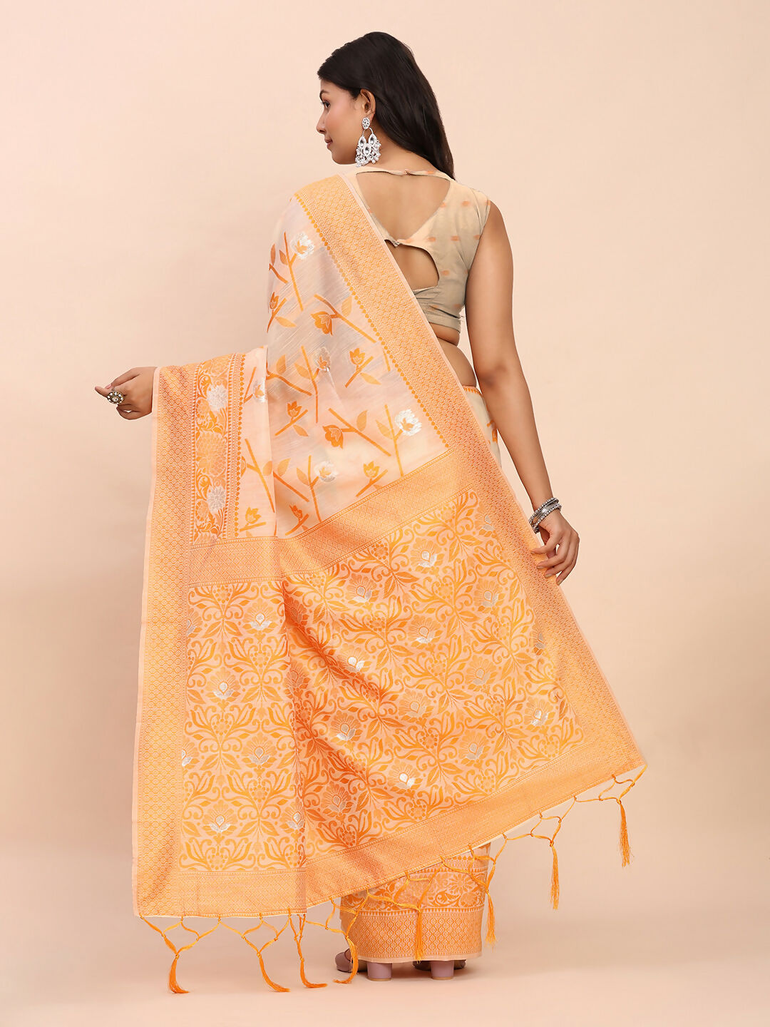Shree Shyam Fashion Linen Cotton Orange Saree