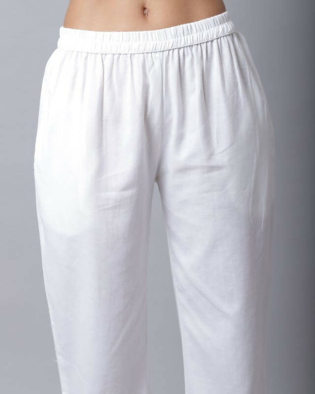 Aastha Fashion Women's White Cotton Flex Jaipuri Printed Kurta with Trouser & Dupatta - Grab2buy