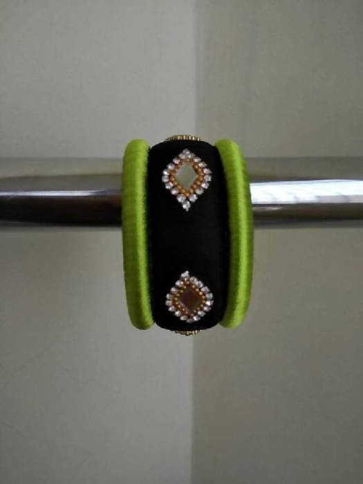 Parrot Green and Blue Color Silk Threaded Bangles set of 2 