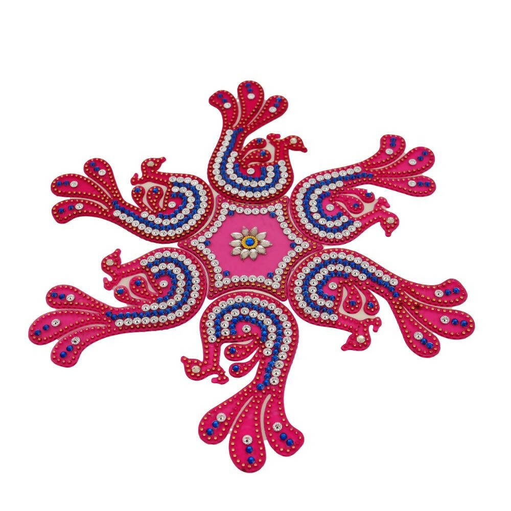 Kundan HandiKrafts Peacock Rangoli Pink Color (Medium) - Grab2buy