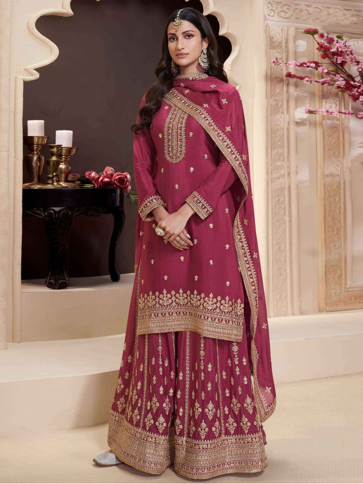 Anaita Dark Maroon Chinon Embroidered Salwar Suit