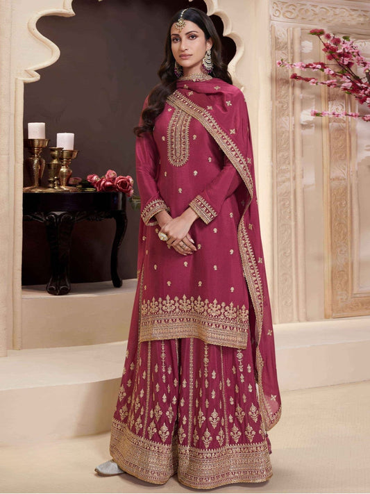 Anaita Dark Maroon Chinon Embroidered Salwar Suit