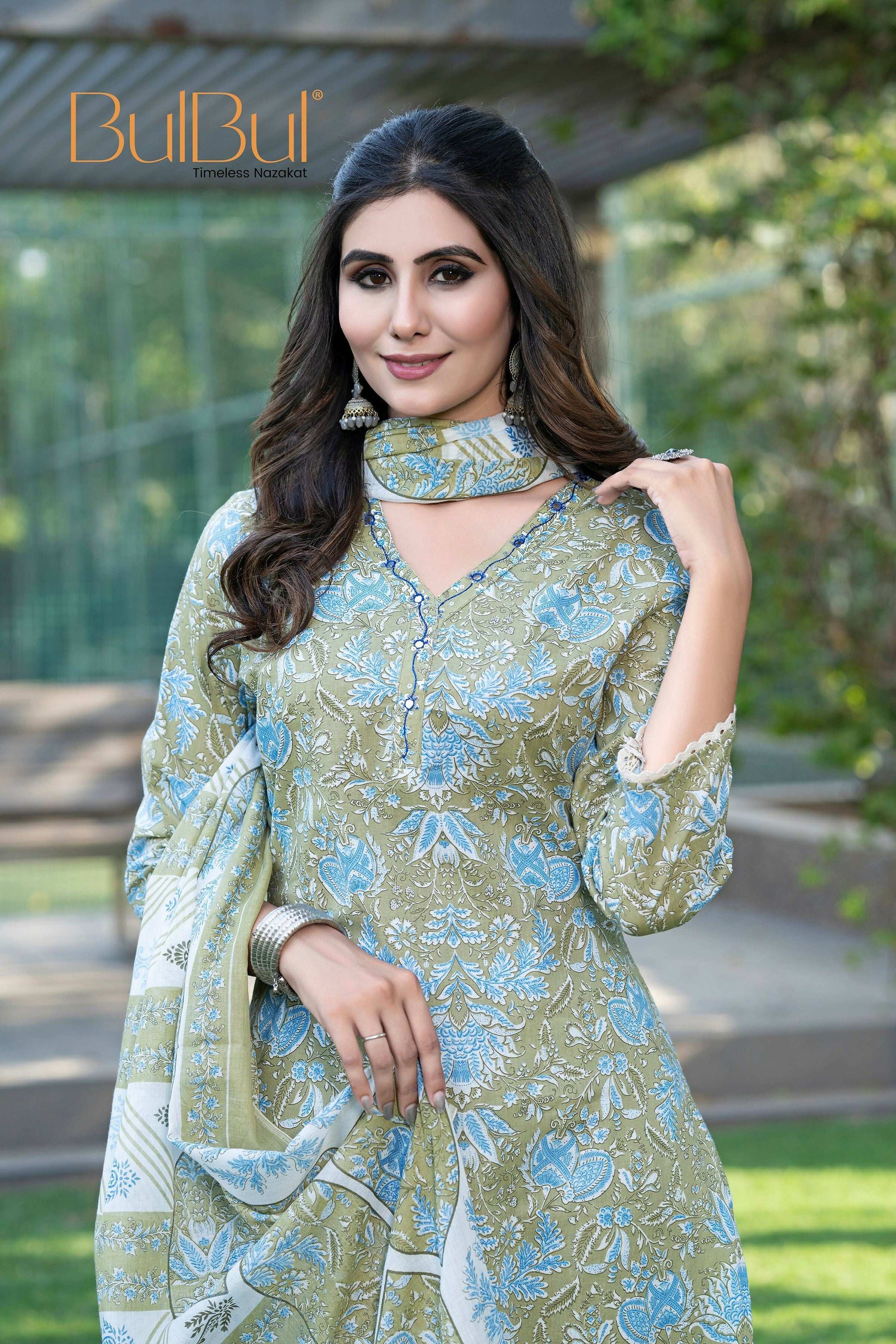 BulBul Fashionista Green Cotton Kurta Set with Dupatta 