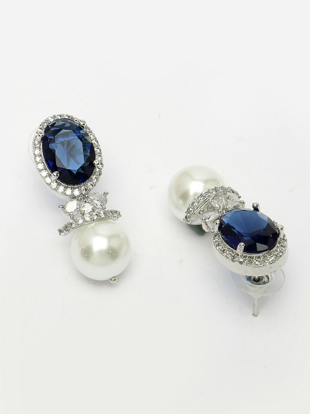 NVR Women's Silver-Plated Blue American Diamond Studded Handcrafted Jewellery Set - Grab2buy