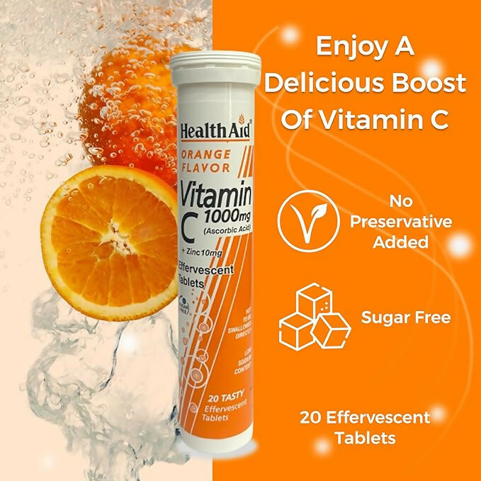 HealthAid Vitamin C 1000mg Orange Flavour with Zinc Effervescent Tablets 