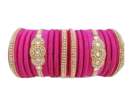 Designer Pink Color Silk Threaded Bangles Set of 2 