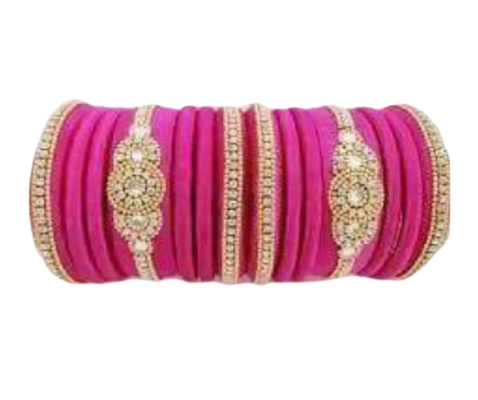 Designer Pink Color Silk Threaded Bangles Set of 2 