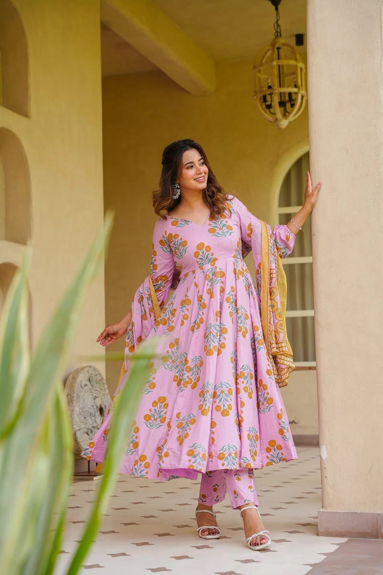 Aayaa Multi Cotton Silk Designer Full Flaired Printed Kurta Set with Dupatta