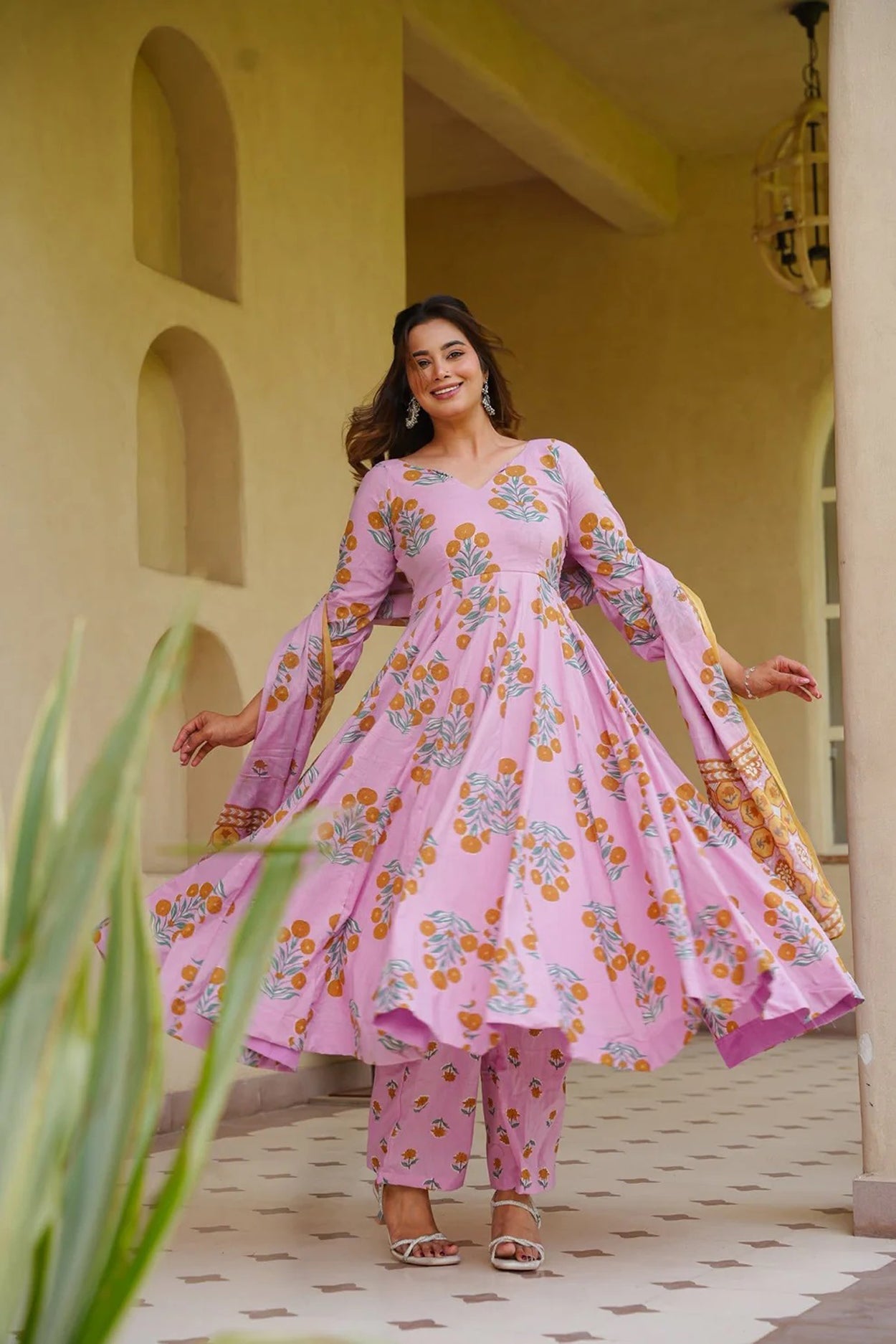 Aayaa Multi Cotton Silk Designer Full Flaired Printed Kurta Set with Dupatta
