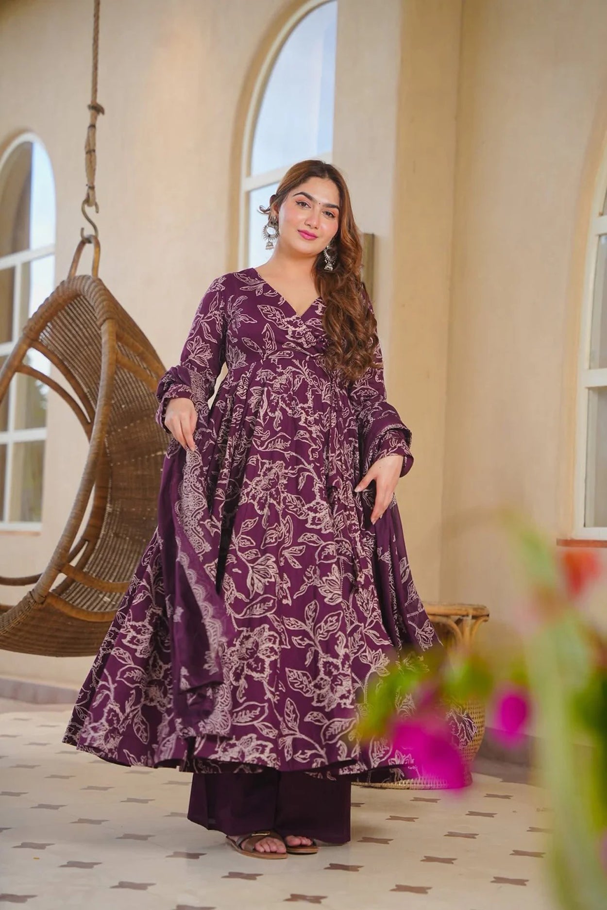 Aayaa Multi Cotton Silk Designer Full Flaired Printed Kurta Set with Dupatta