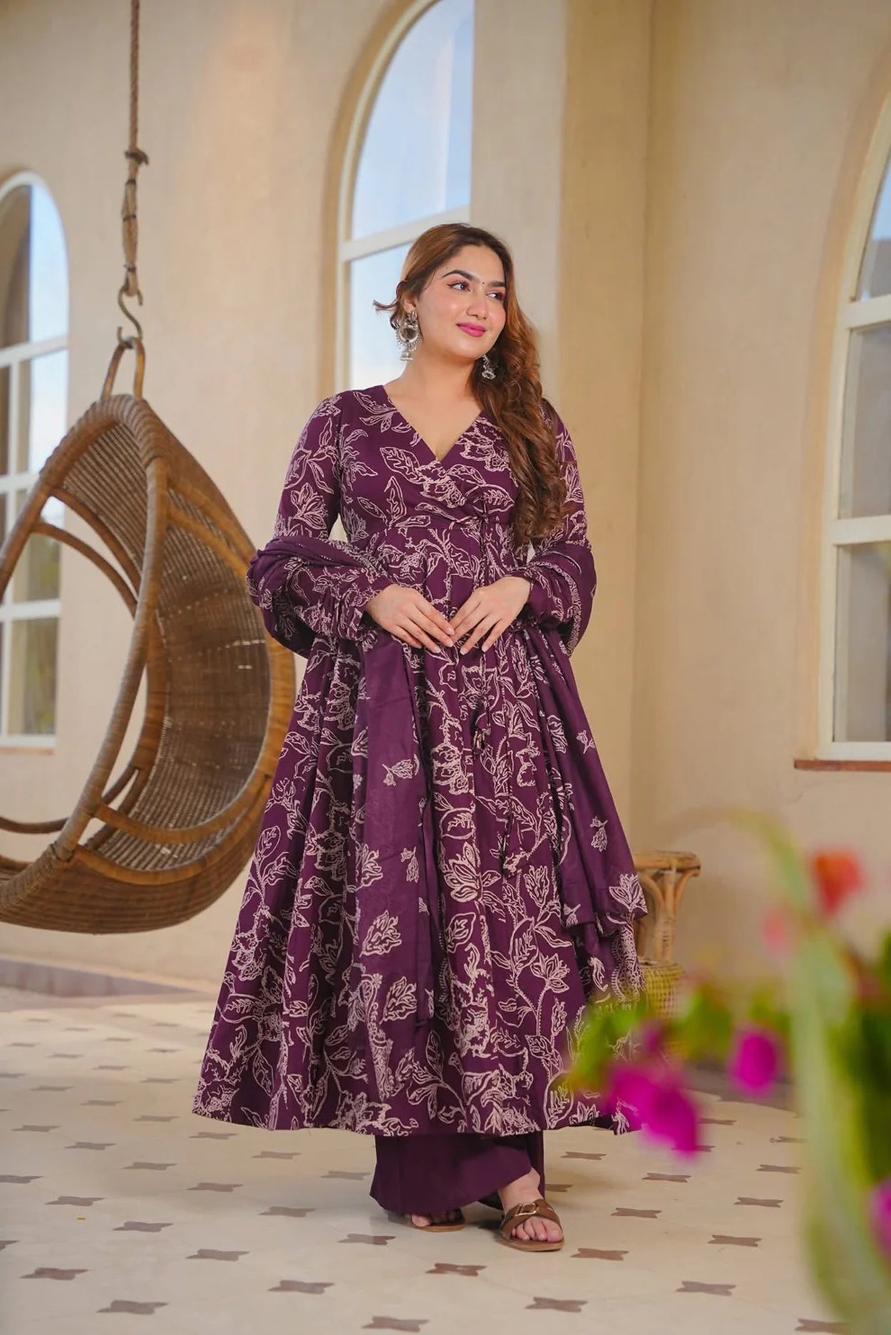Aayaa Multi Cotton Silk Designer Full Flaired Printed Kurta Set with Dupatta