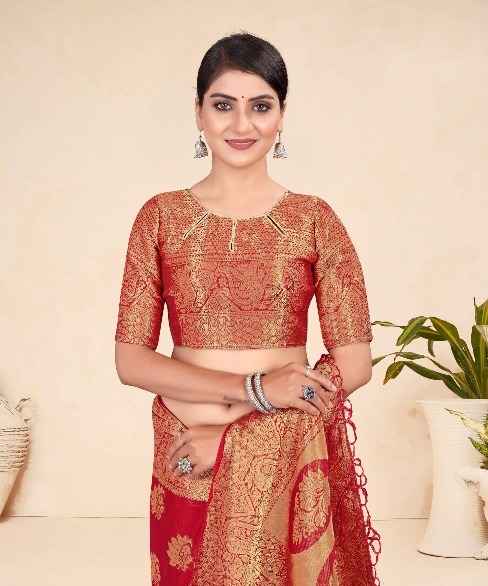 Red Viscose Weaving Designer Saree - Vandini