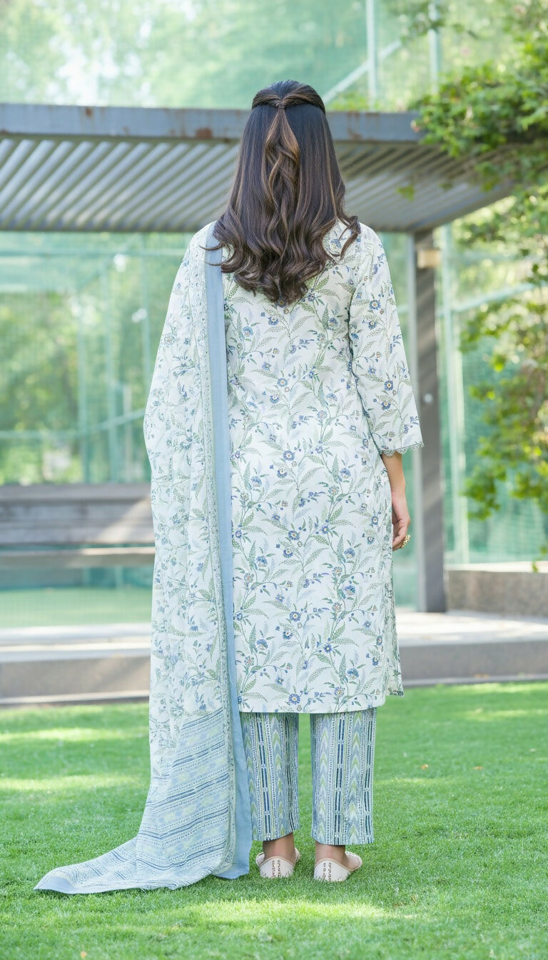 BulBul Fashionista Cotton Floral Blue Kurta Set with Dupatta 