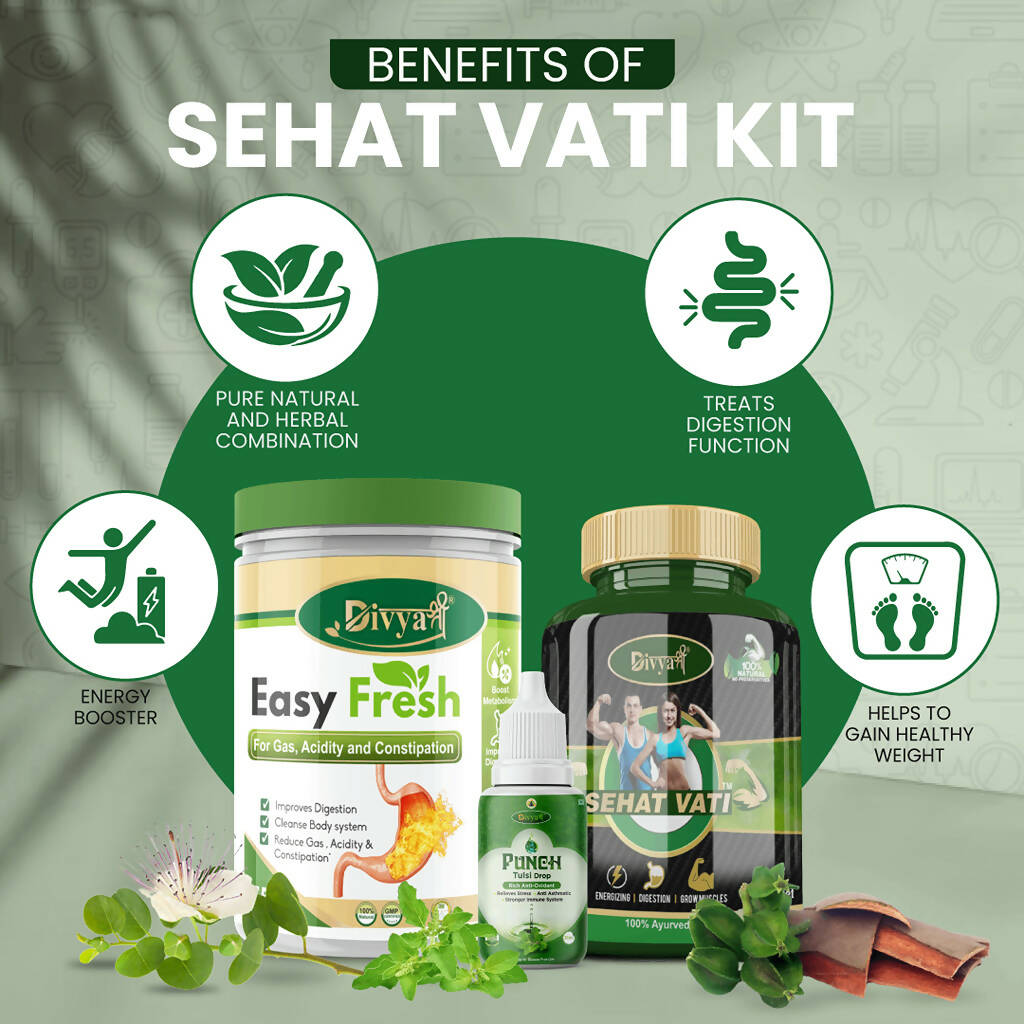 Divya Shree Sehat Vati Capsule, Easy Fresh Powder & Punch Tulsi Drop Combo - Grab2buy
