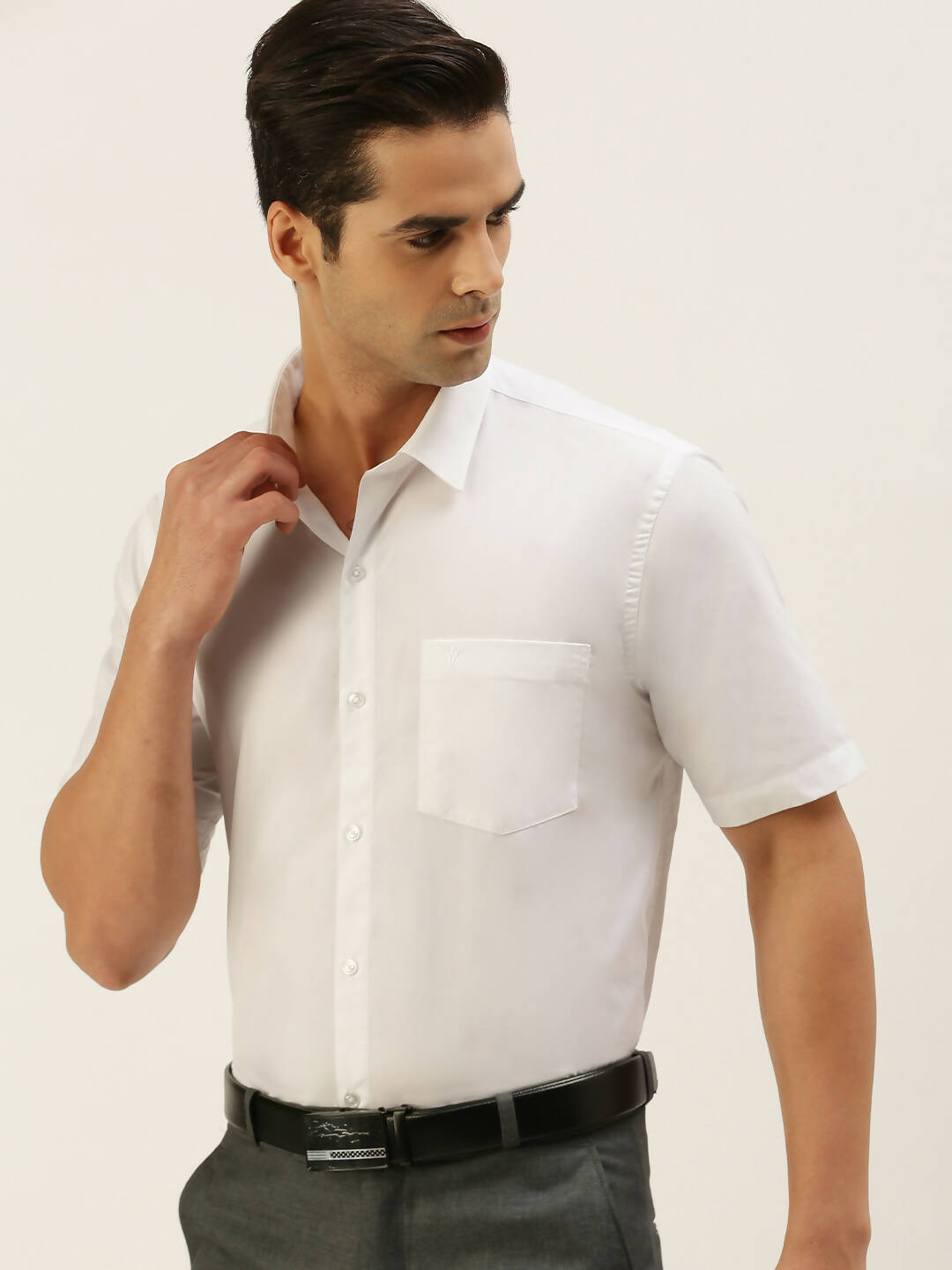 Ramraj Cotton Mens Half Sleeve Formal 100 % Cotton White Shirt 