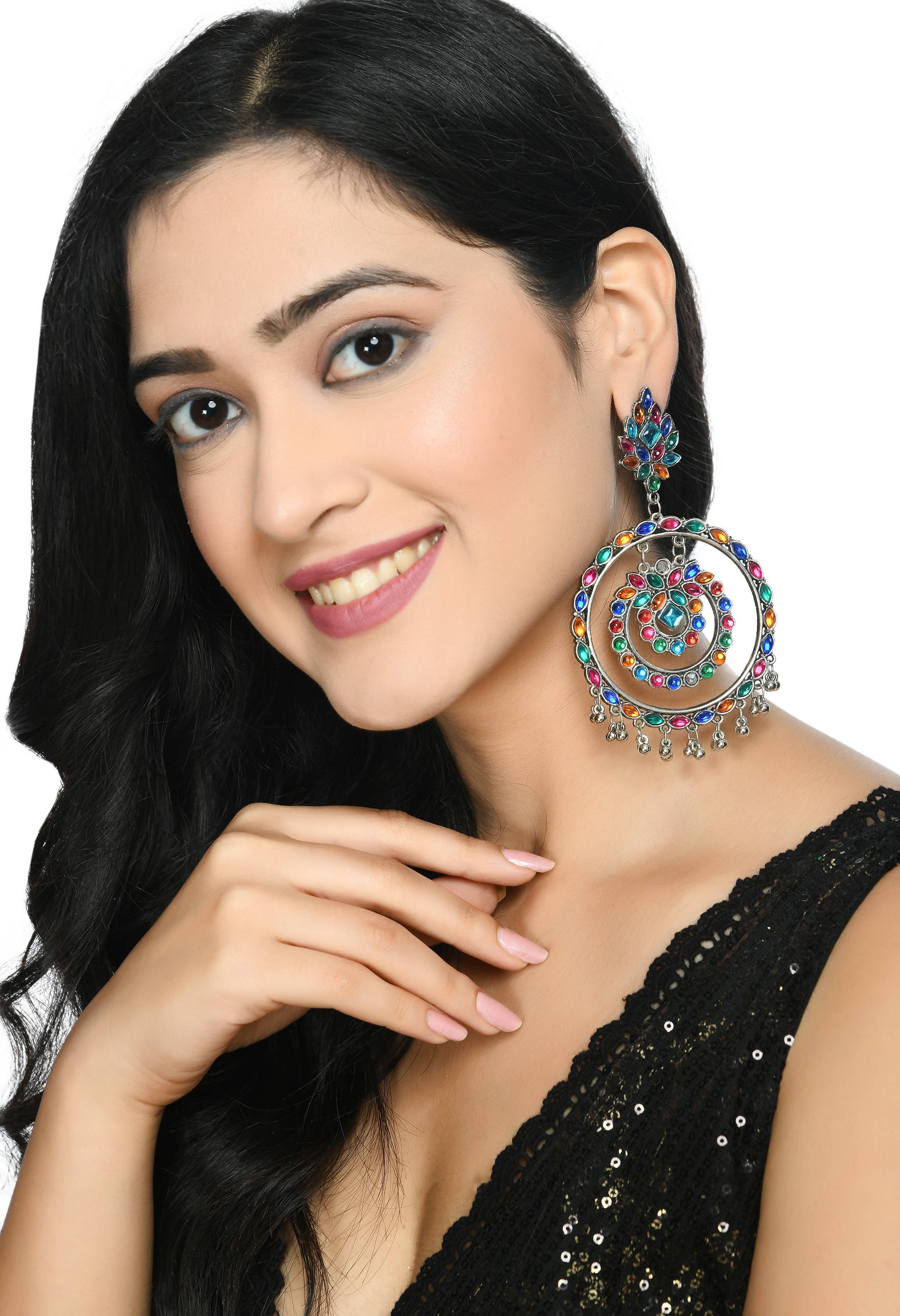 Mominos Fashion Johar Kamal Women's Multi Colour Kundan Circles Earrings 
