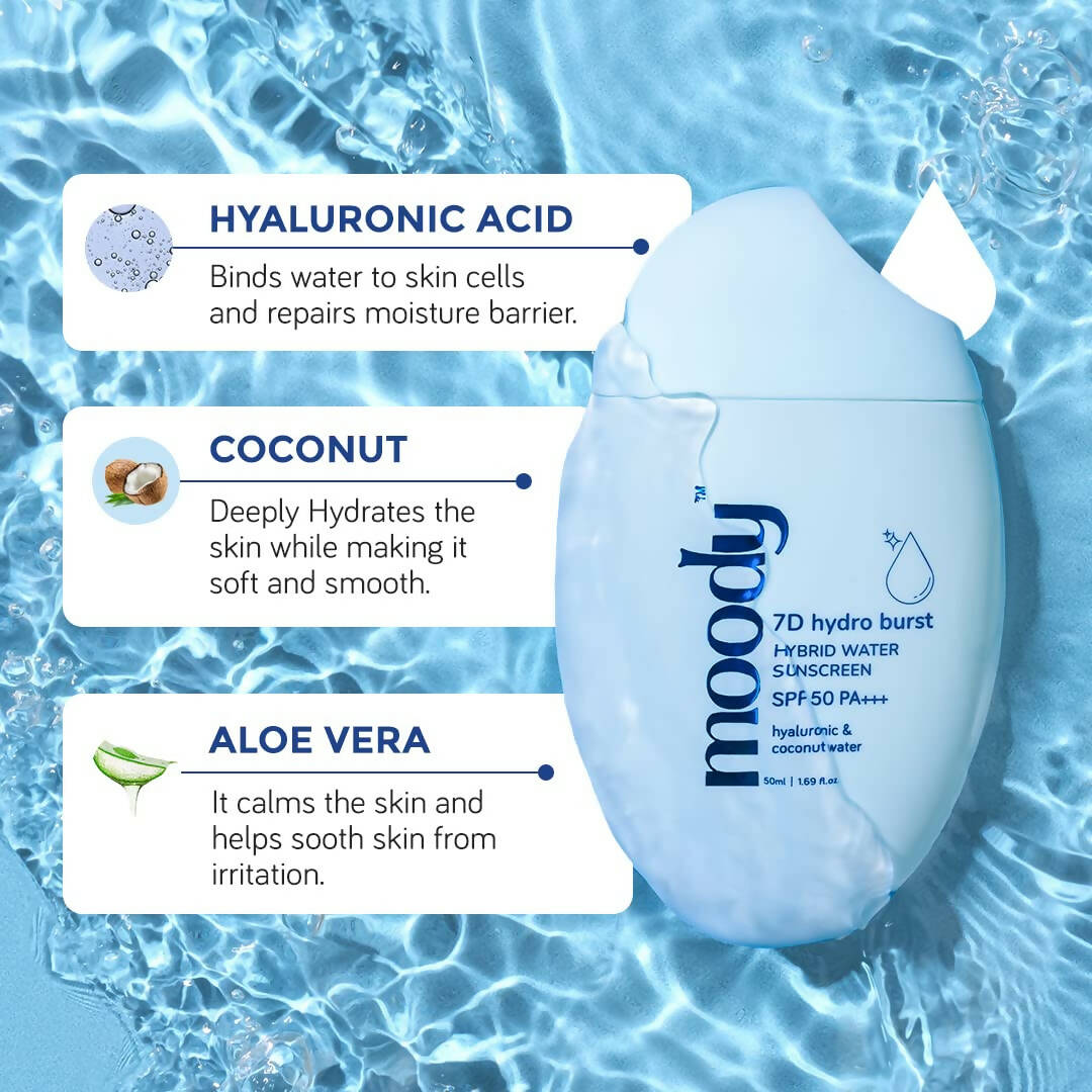 Moody Hybrid Water Sunscreen with SPF 50 PA +++ 