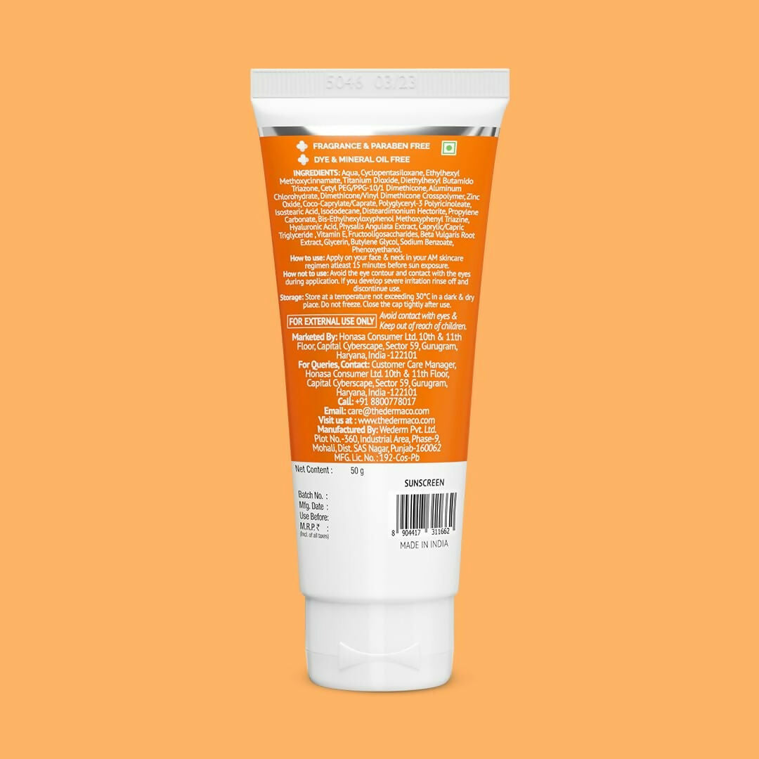 The Derma Co 1% Hyaluronic Long Lasting Sunscreen SPF 50 Pa++++  Grab2Buy The Derma Co Grab2Buy