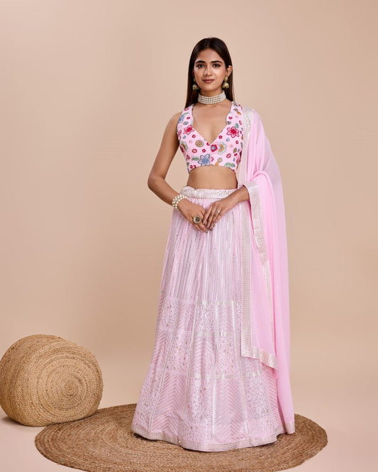 Lehenga Mart Designer Wedding Lehenga Choli For Women - Baby Pink