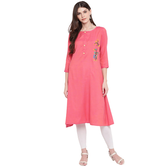 NOZ2TOZ Women's Light Pink A-Line Kurta- (1pc set)