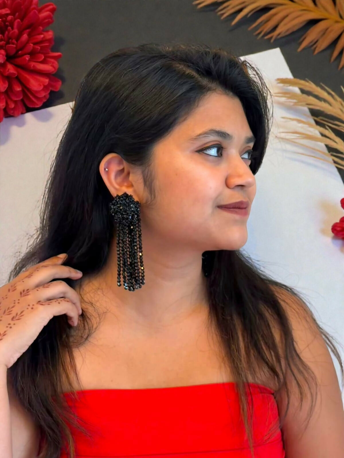 Inhanns Handmade Crystal Waterfall Earrings - Long - Navy Blue