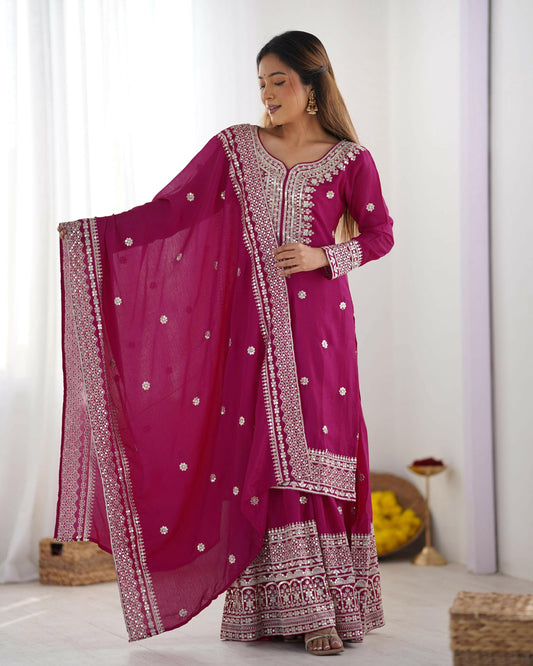 Teeya Creation Pink Color Chinon Silk Heavy Embroidery Work Fully Stitched Salwar Suit