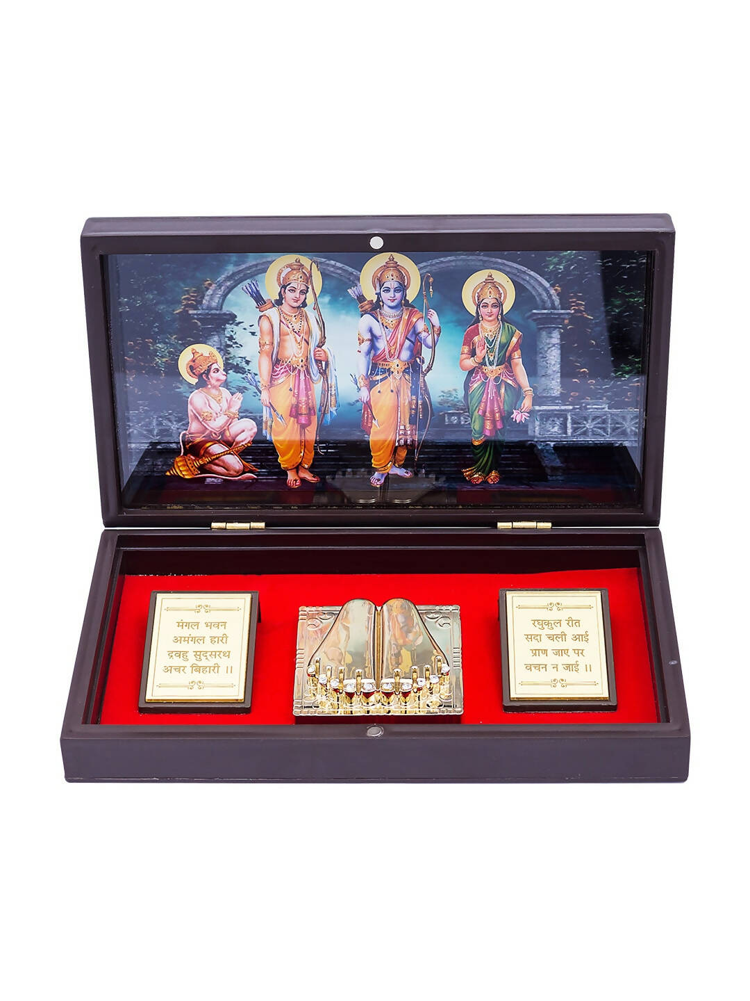 Golden Peacock 24 Ct Gold-Polished & Brown Ram Darbaar Pooja Box 