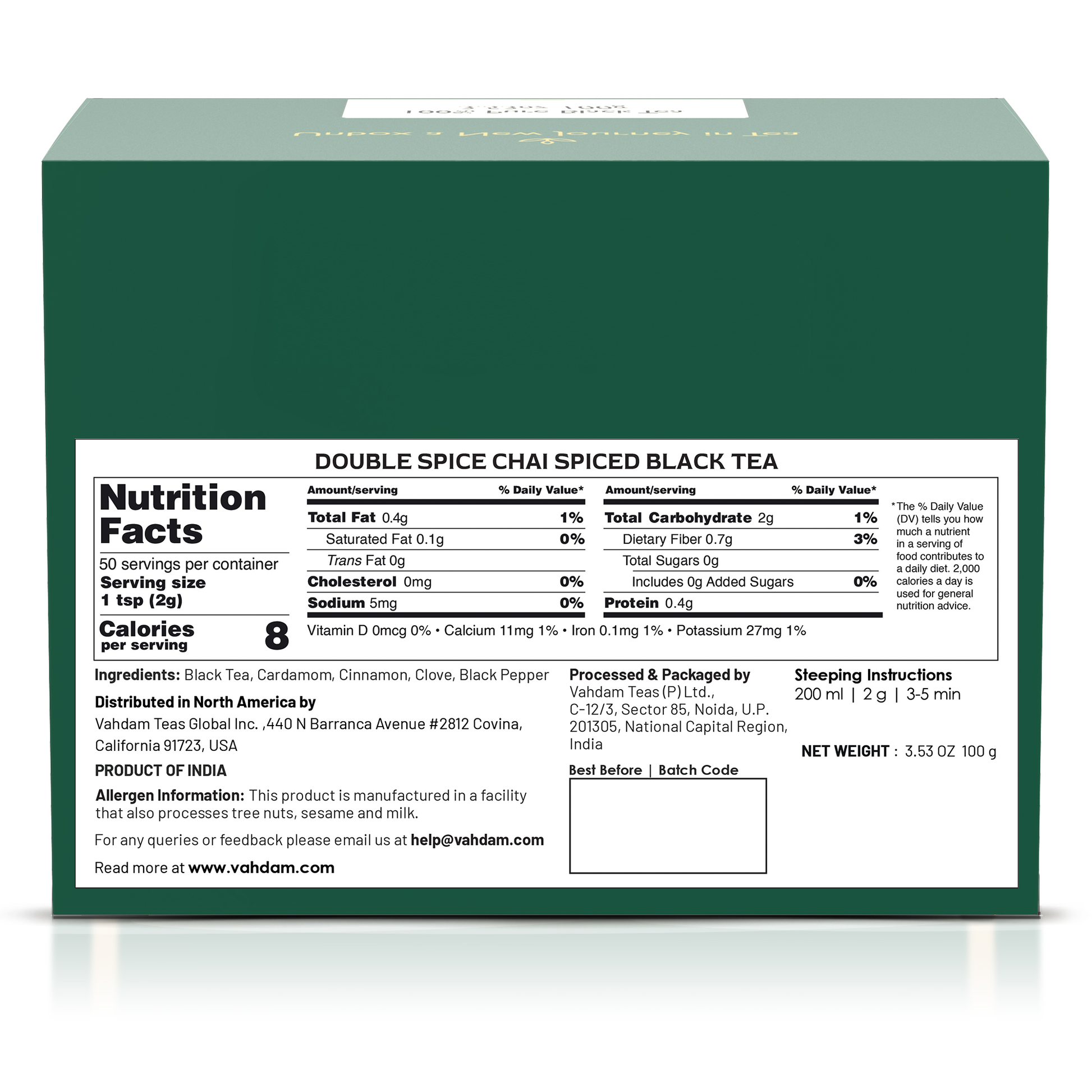 Double Spice Masala Chai Tea, 3.53 oz 