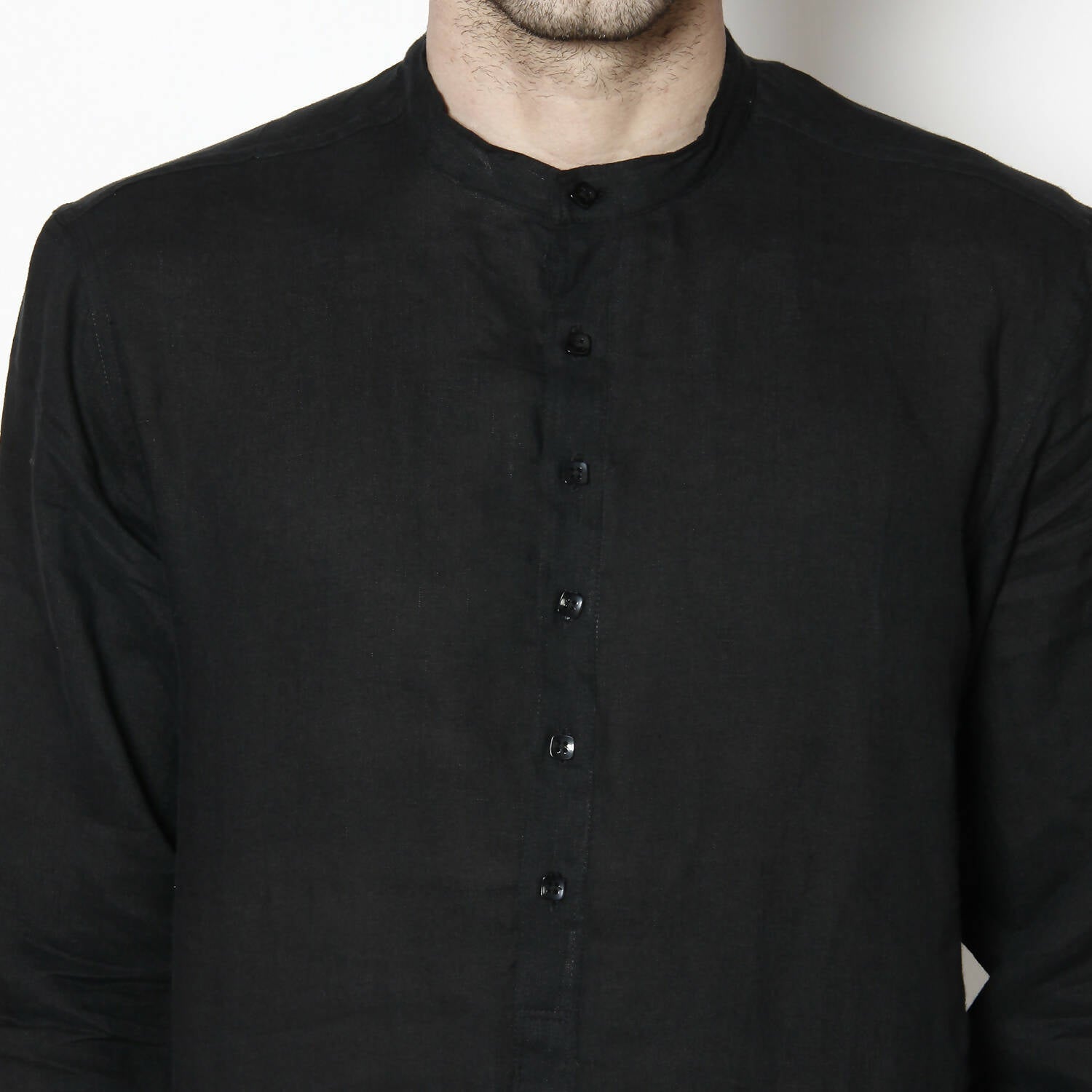 Even Apparels Black Linen Linen Men's Kurta With Band Collar 