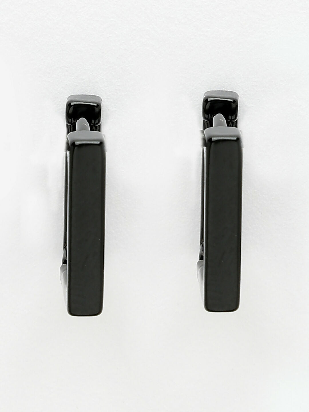 NVR Men's Black Rhodium-Plated Geometric Shape Stainless Steel Hoop Earrings - Grab2buy