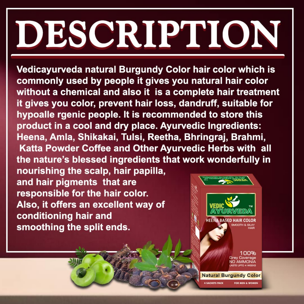 VedicAyurveda Natural Pure Henna Based Hair Color - Natural Burgundy  Grab2Buy VedicAyurveda Grab2Buy
