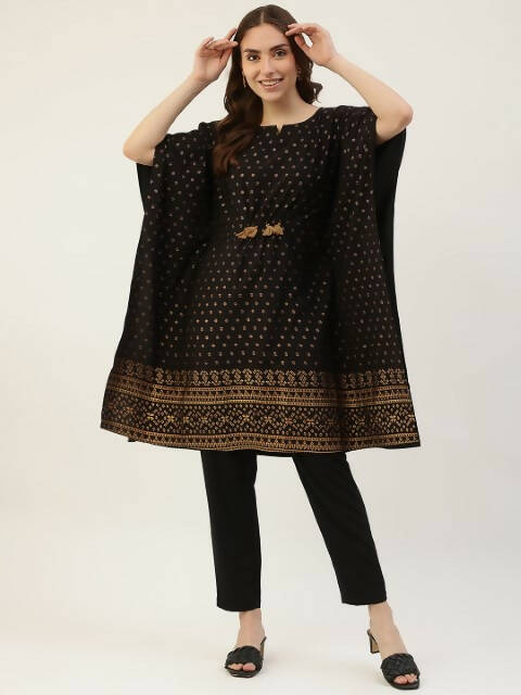 FIORRA Women's Black Poly Crepe Kaftan Type Kurta Set 