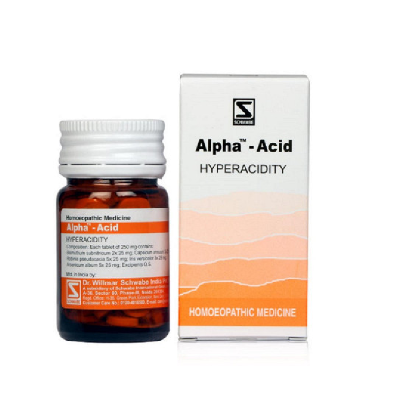 Dr Willmar Schwabe India Homoeopathic Alpha Acid (20gm) Tablets for Acidity vomiting nausea headache 