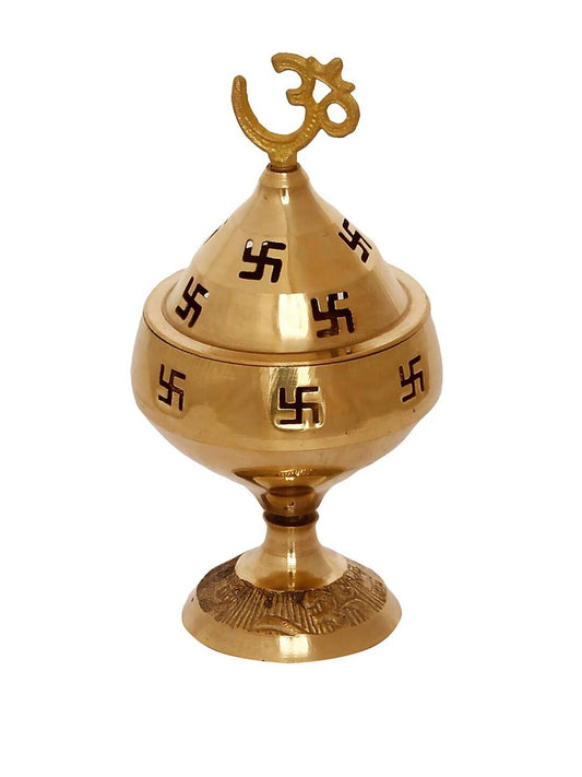 eCraftIndia Gold-Toned Om and Swastik Brass Diya - Grab2buy