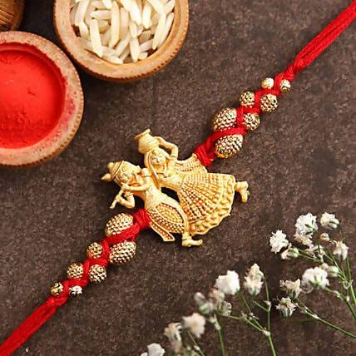 Radha Krishna Design Rakhi and Kaju Rolls Box