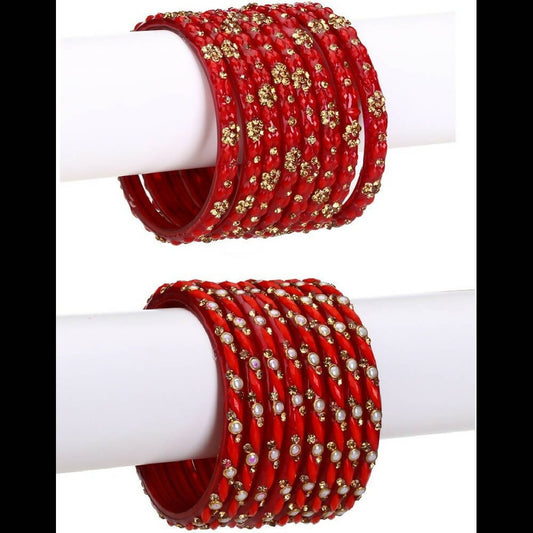 Afast Bridal Wedding & Party Fashionable Colorful Glass Bangle/Kada Set, Pack Of 16 - Red | Grab2Buy