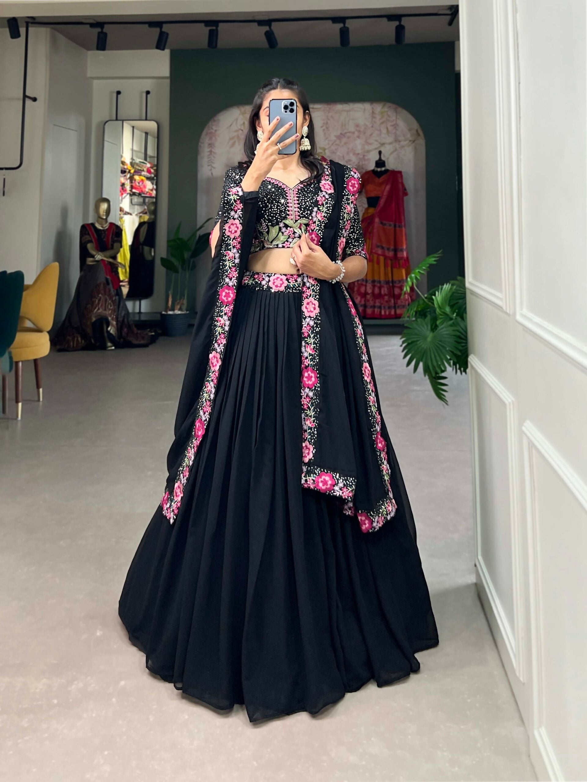 Vastranavya Party Wear Sequins And Delicate Embroidery Work Belt Lehenga Choli - Black  Grab2Buy Vastranavya Grab2Buy