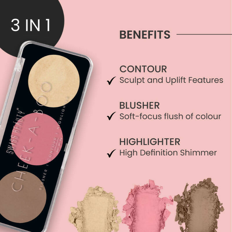 Swiss Beauty Cheek-A-Boo 3 In 1 Blusher Contour & Highlighter - 3 