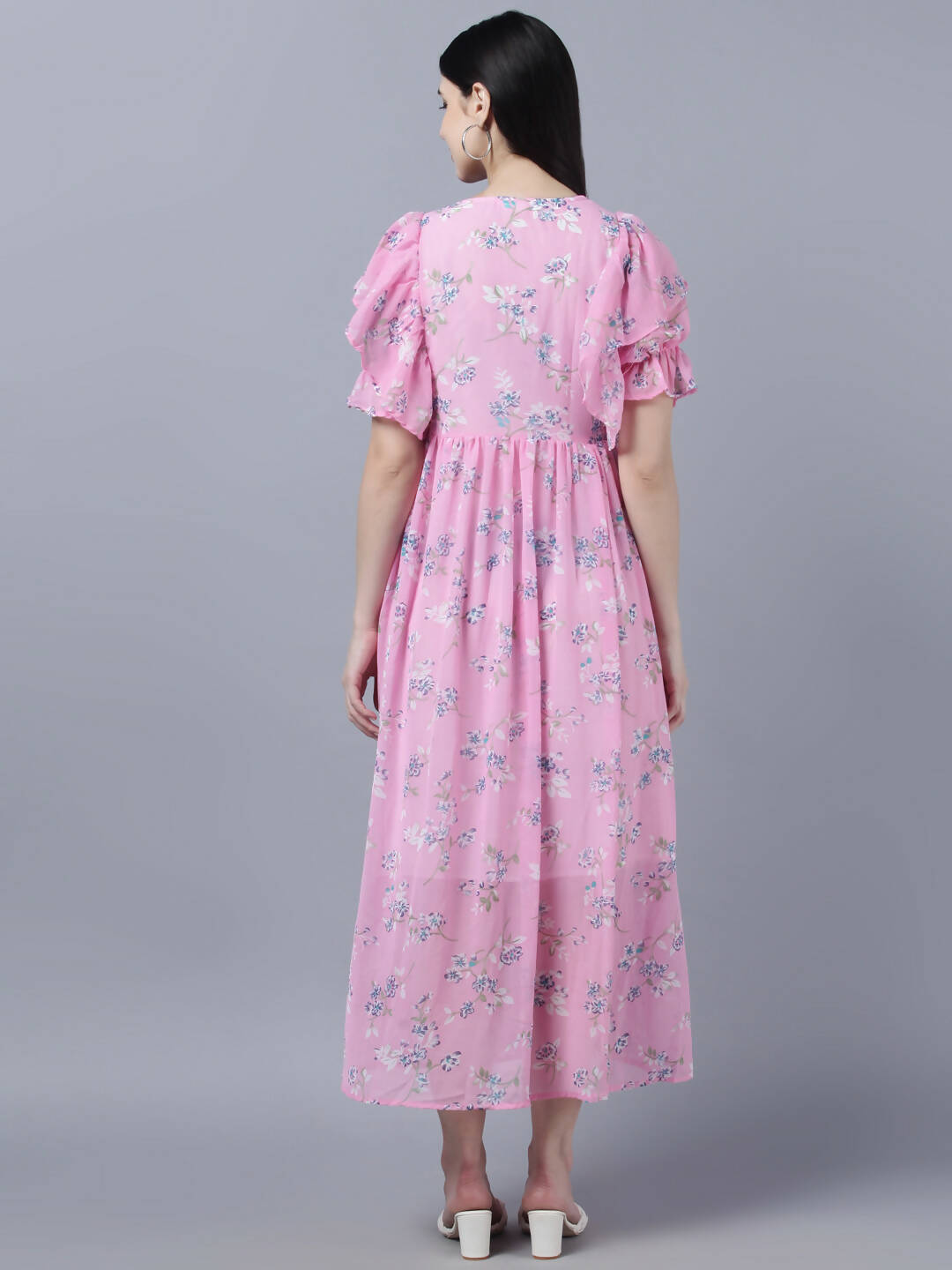 Myshka Women Pink Printed Fit and Flare Dress