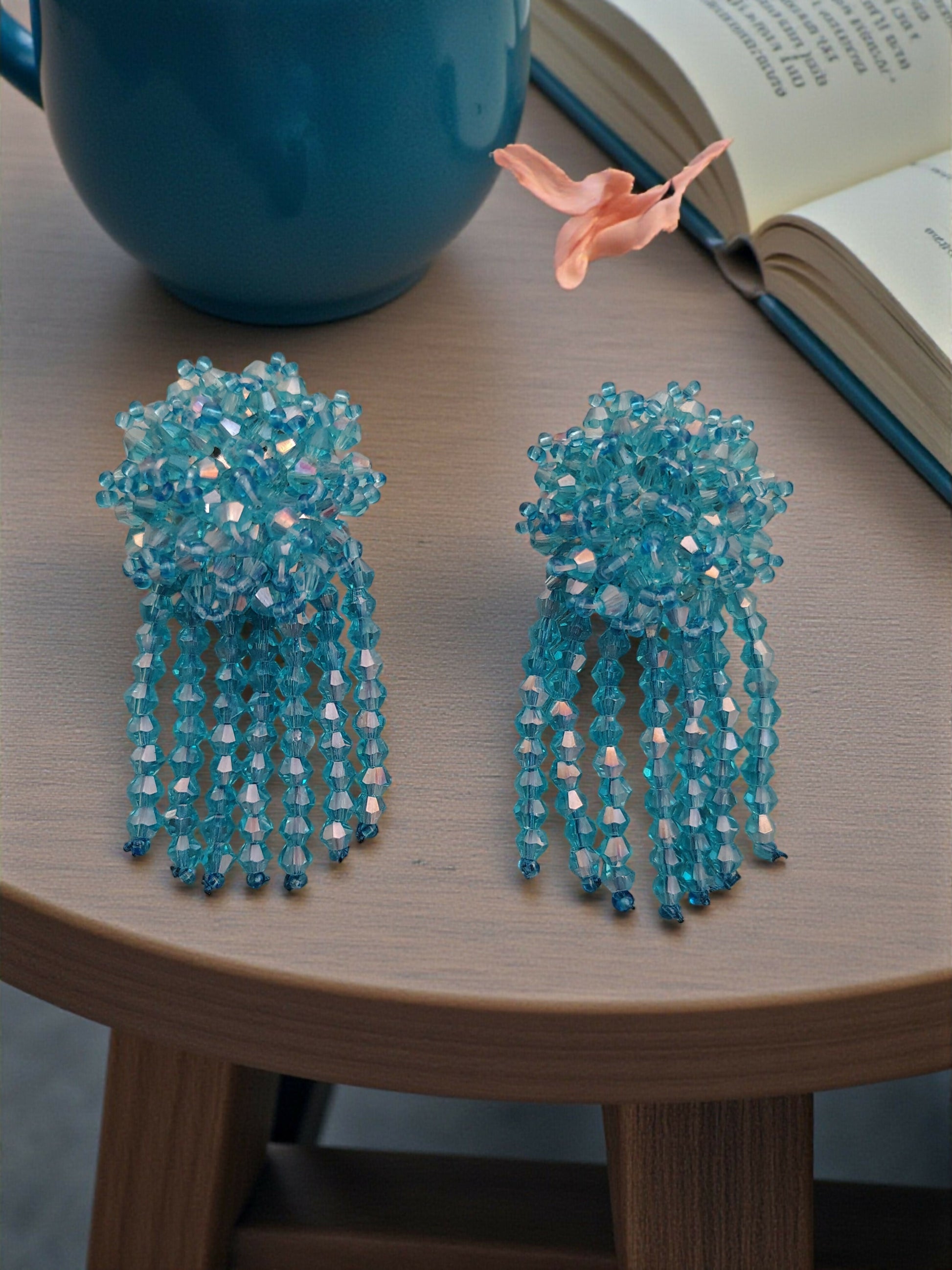 Inhanns Handmade Crystal Water Fall Earrings - Short - Sky Blue