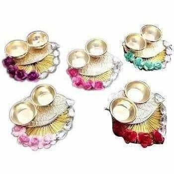 Fancy Haldi Kumkum Holder with Flowers and Kundans - 1 Piece - Grab2buy