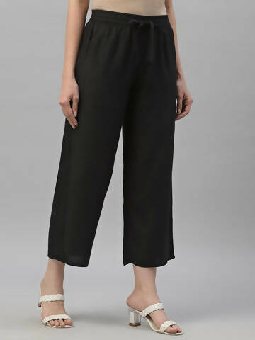 Juniper Women's Black Rayon Straight Solid Pant/Slim Pant 