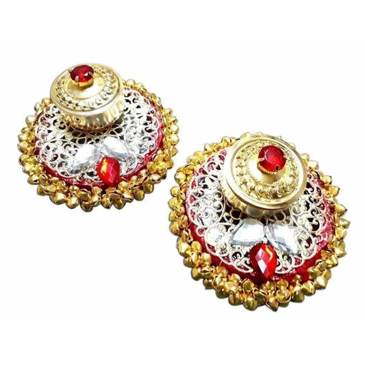 Fancy Haldi Kumkum Holder With red and White Kundans 1- Piece - Grab2buy