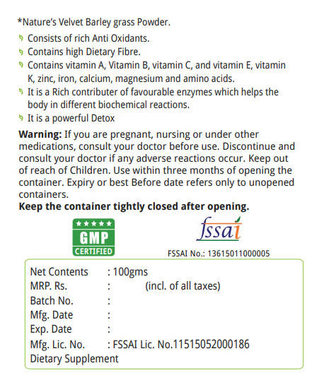 Nature's Velvet Barley Grass Powder 