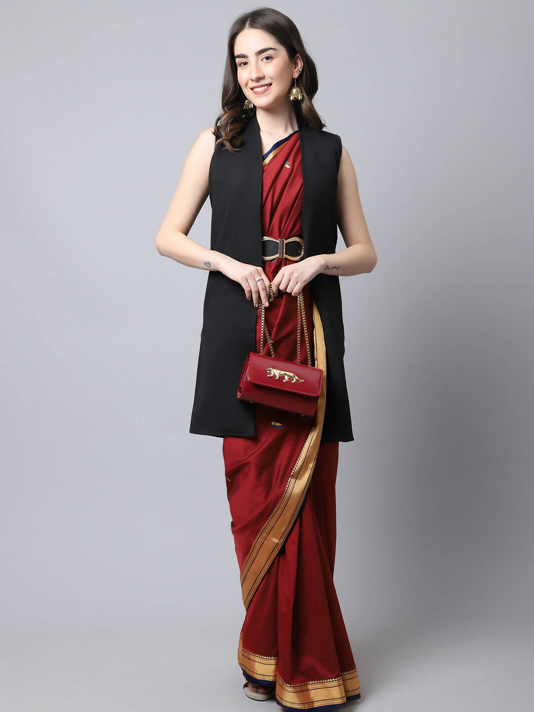 Even Apparels Black Polywool Open Front Women's Long Coat 