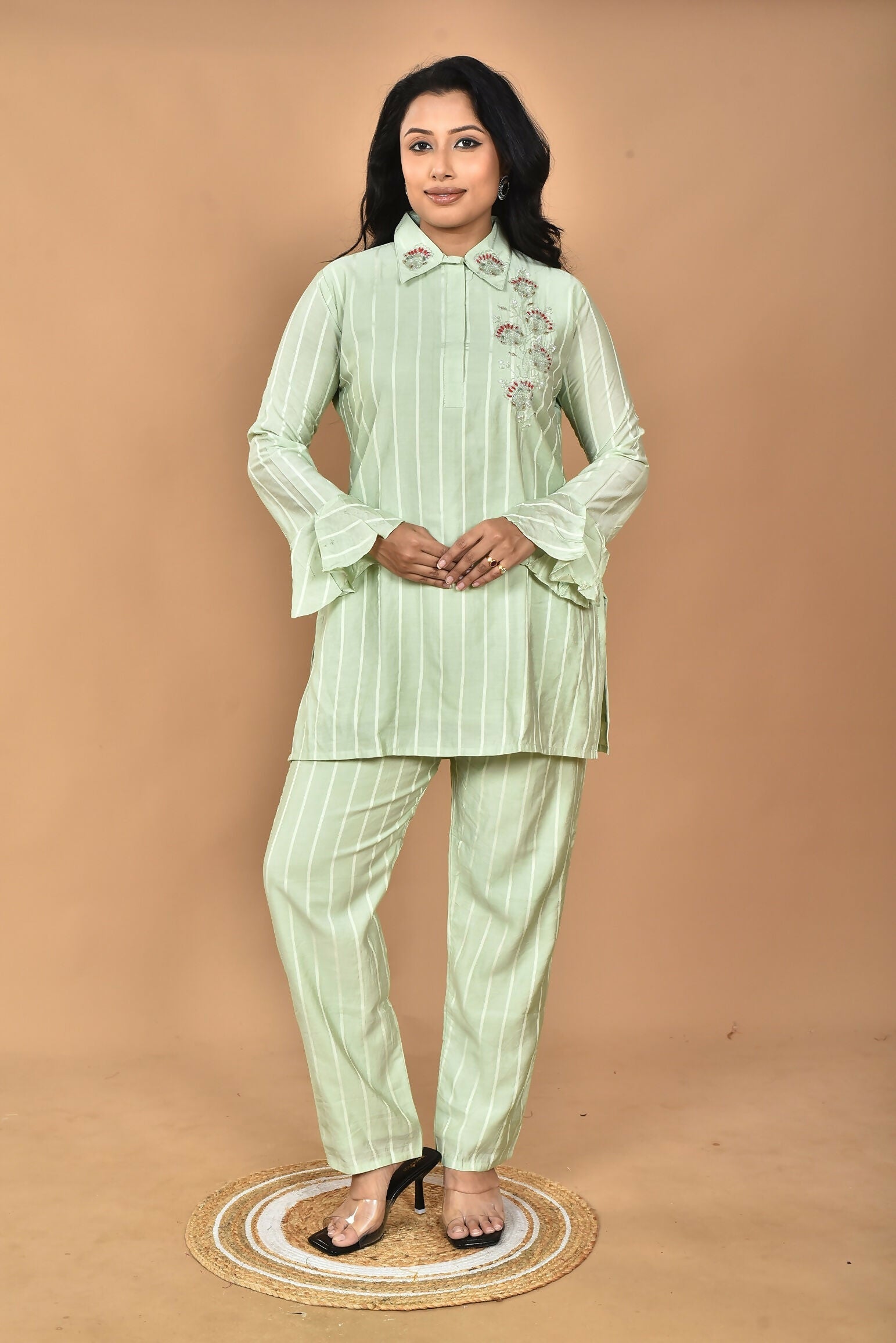 Morchari Women And Hand Embroidery Co-Ords-Green 