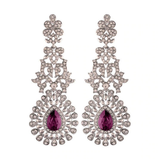 18k Rhodium Plated American Diamond Sparkling Dangle Earrings for Women - Wahe Jewels