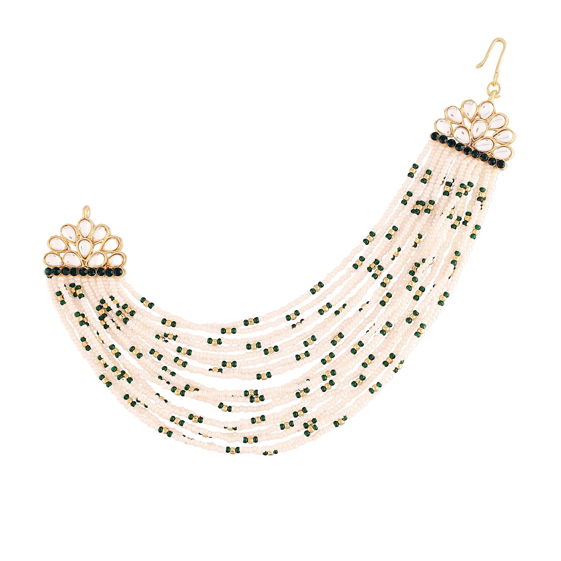 Gold-Polished Multi Strand Earring with Ear Chain Embellished With Pearl For Women/Girls - Wahe Jewels Noz2Toz