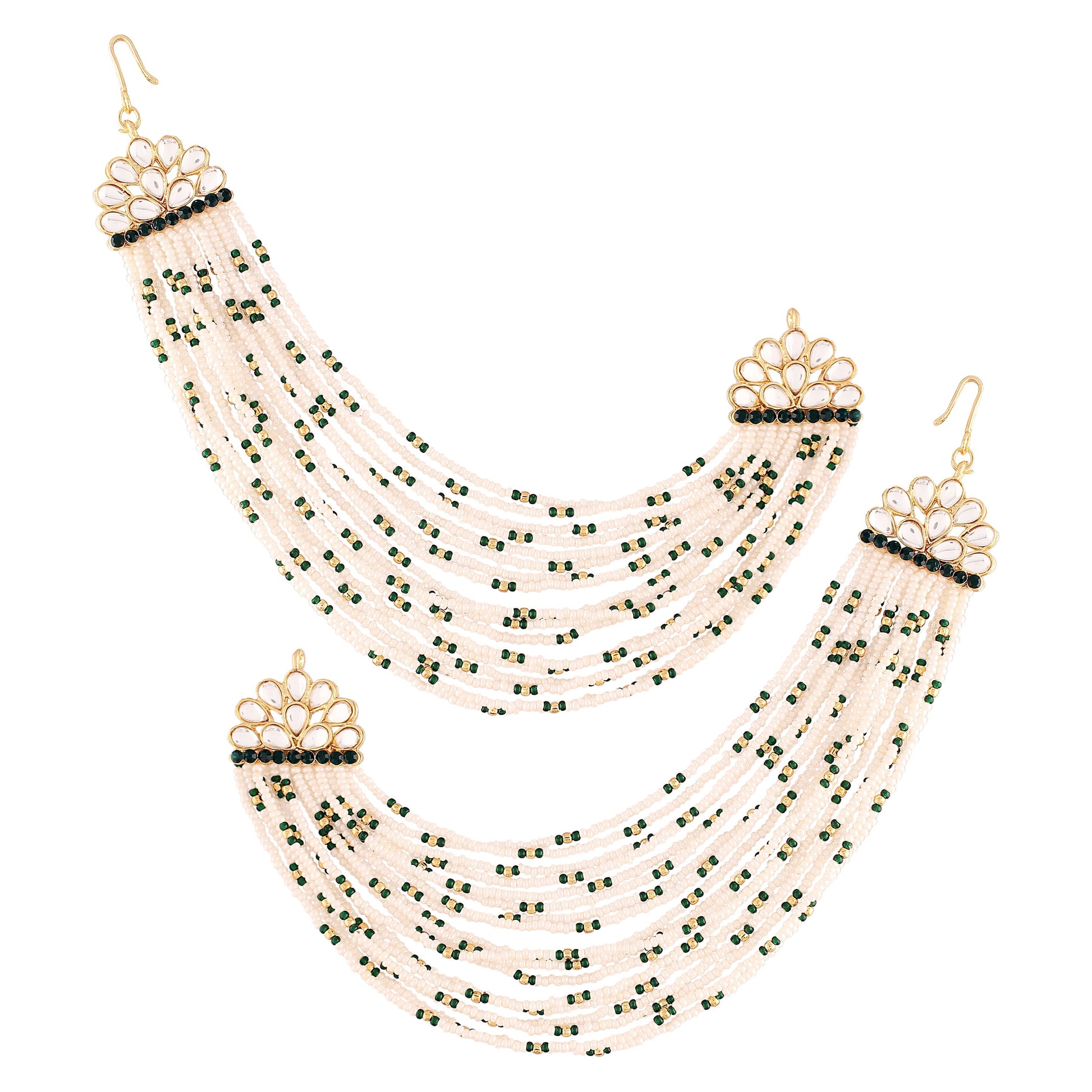 Gold-Polished Multi Strand Earring with Ear Chain Embellished With Pearl For Women/Girls - Wahe Jewels Noz2Toz