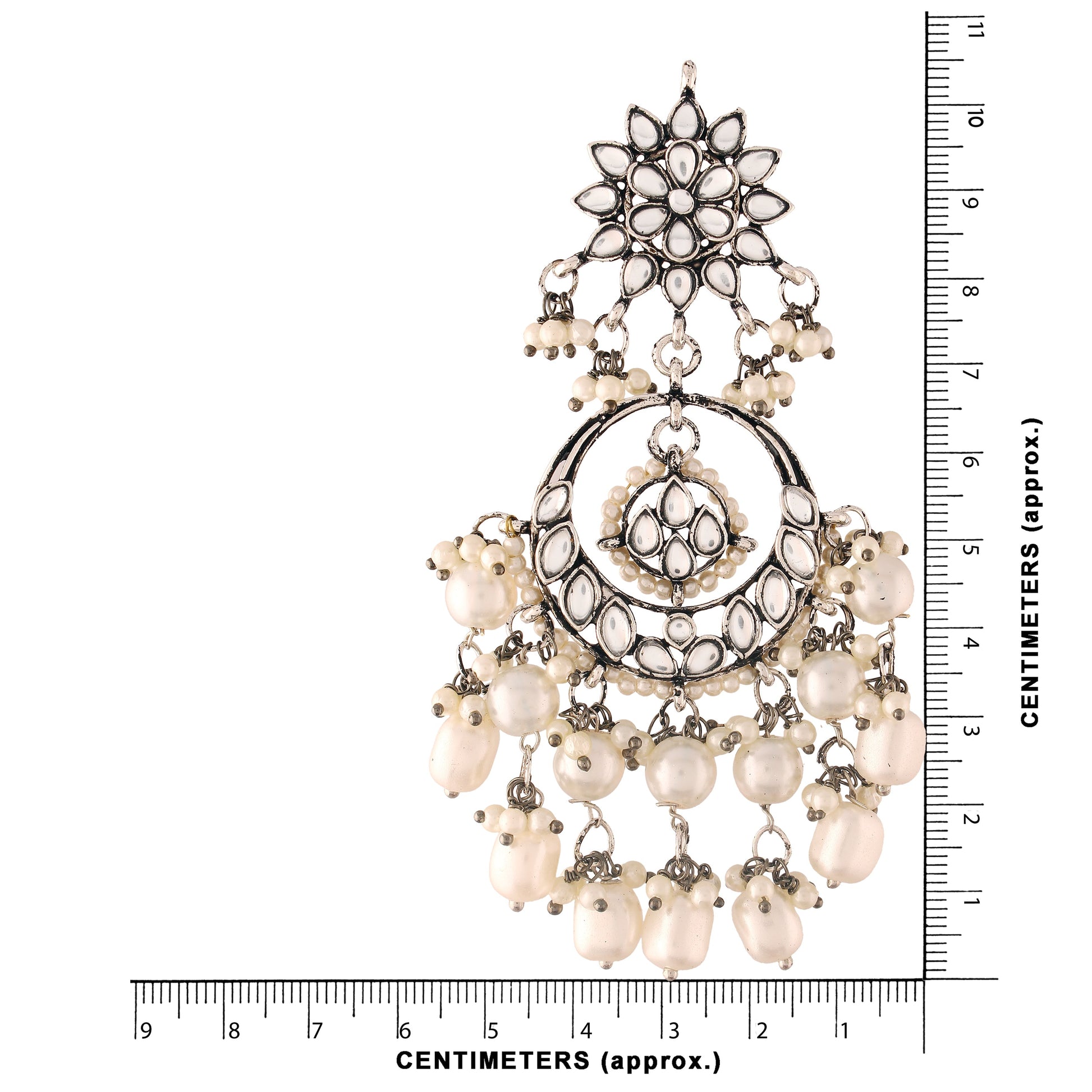 Gold-Polished Silver Oxidised Traditional Handcrafted Pearl Kundan Beaded Chandbali Earrings for Women/Girls - Wahe Jewels Noz2Toz